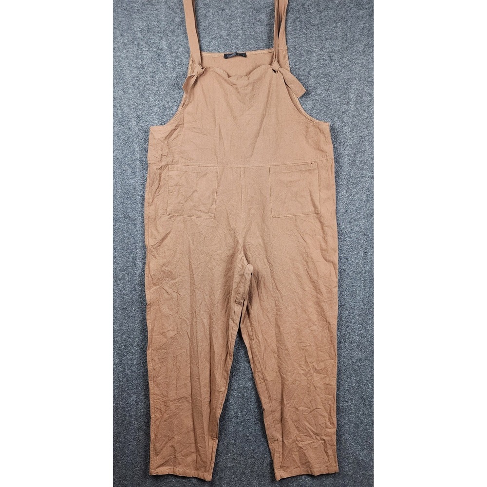 Zanzea Overalls Women XL Brown Tie Shoulder Wide Leg Casual Boho Dungarees